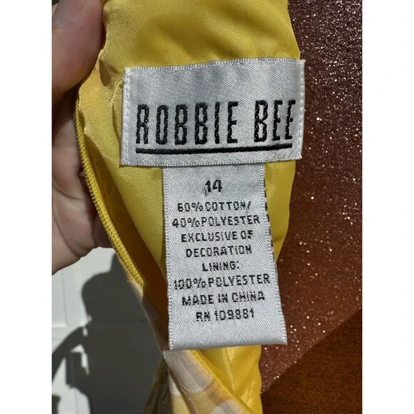 Vintage Robbie Bee Fit and Flare Polka Dot Yellow & White Midi Dress Zipper Sz14 - Picture 8 of 12